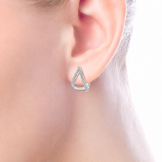 14K White Gold 15mm Inverted V Diamond Huggies