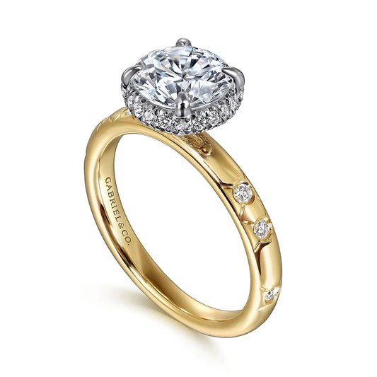 14K Yellow-White Gold Round Hidden Halo Diamond Engagement Ring