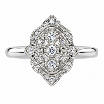 14K White Gold Vintage Inspired Diamond Ring