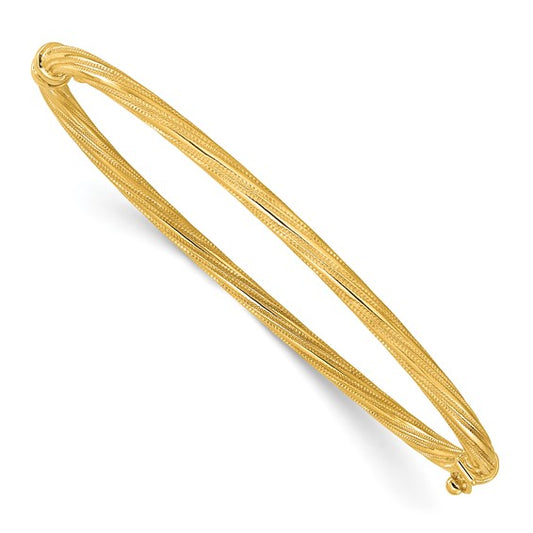 10K Yellow Gold Twisted Textured Hinged Bangle Bracelet