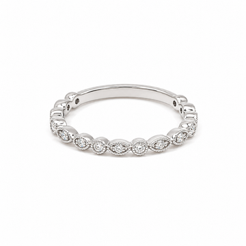 14K White Gold Marquise and Round Pave Diamond Segmented Milgrain Stackable Band