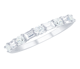 14K White Gold Round and Baguette Diamond Band