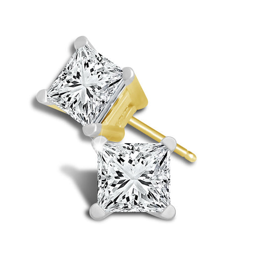 14K Yellow Gold 3/4 Square Diamond Studs