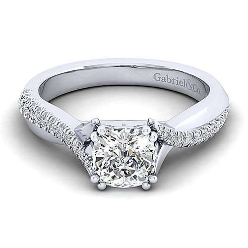 14K White Gold Round Twisted Diamond Engagement Ring