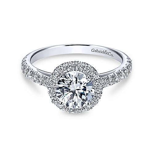 14K White Gold Round Halo Diamond Engagement Ring