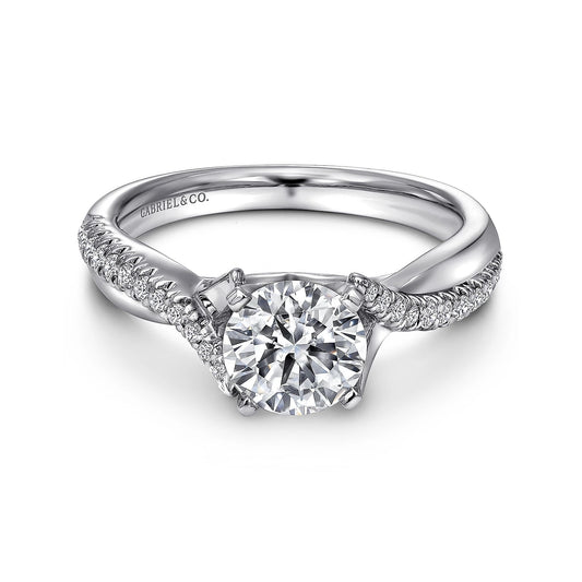 14K White Gold Round Twisted Diamond Engagement Ring