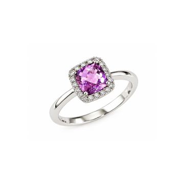 14K White Gold Pave Diamond Amethyst Ring