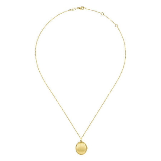 14K Yellow Gold Engravable Oval Locket Necklace with Twisted Rope Frame