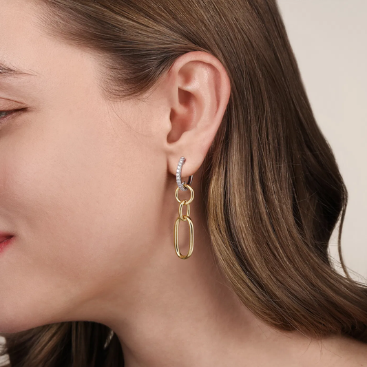 Drop Earrings Huggie 14K White and Yellow Gold Diamond 0.35ctw