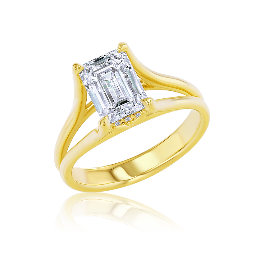 18K Yellow Gold Lab Grown 2.17CTW Emerald Diamond Split Shank Engagement Ring