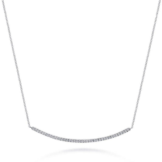 18" 14K White Gold Diamond Pave Curved Bar Necklace