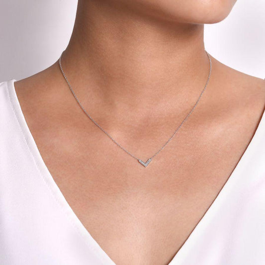 White Gold Diamond Chevron Necklace