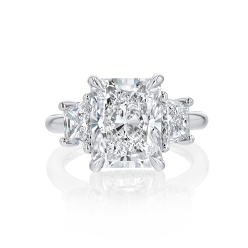 18K White Gold Lab Grown Radiant and Trapezoid Diamond Three Stone Engagement Ring