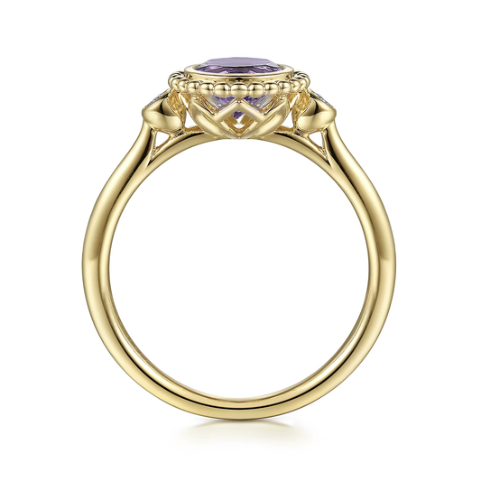 14K Yellow Gold Diamond And Amethyst Bujukan Ladies' Ring
