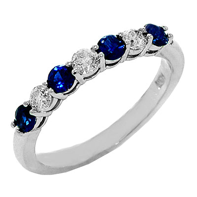 14K White Gold 7 Stone Sapphire and Diamond Band