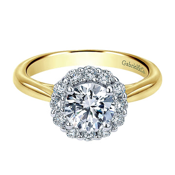 14K Two Tone Gold Round Halo Diamond Engagement Ring