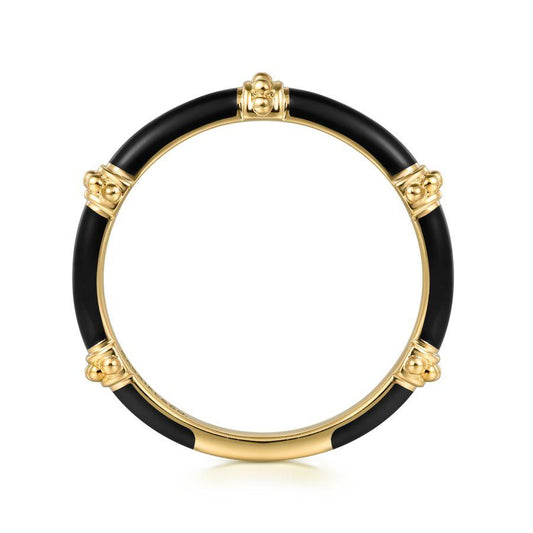 14K Yellow Gold Bujukan Stackable Ring with Black Enamel