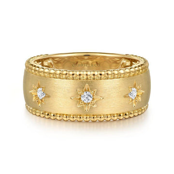 14K Brushed Yellow Gold Starset Diamond Wide Band