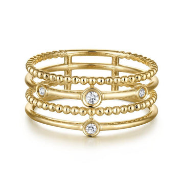 14K Yellow Gold Bezel Set Diamond Station Layered Ring