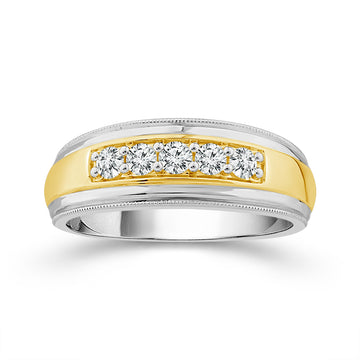 10K Two Tone Five Stone Diamond Band