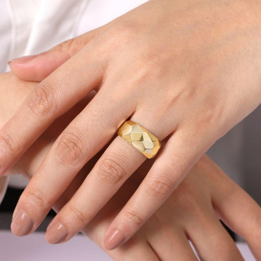 14K Yellow Gold Hammered Puff Ring