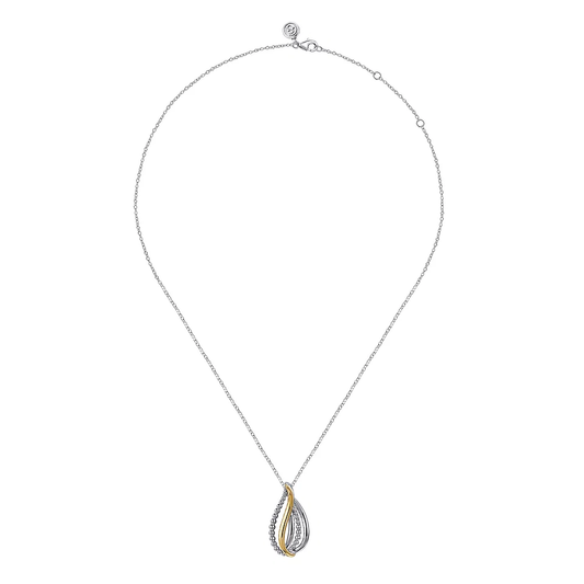 925 Sterling Silver and 14K Yellow Gold Bujukan Multiple Row Teardrop Pendant Necklace