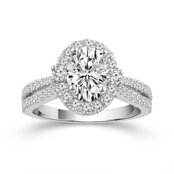 14K White Gold Oval Diamond Halo Engagement Ring