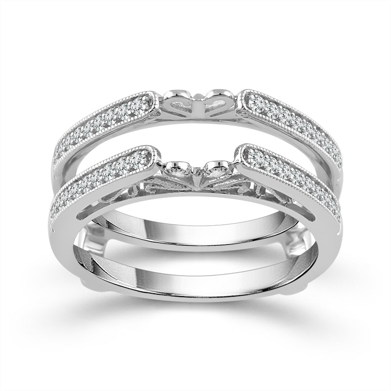 14K White Gold Diamond and Migrain Details Ring Guard