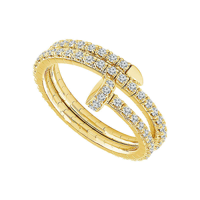 14K Yellow Gold Diamond Nail Wrap Flexible Ring