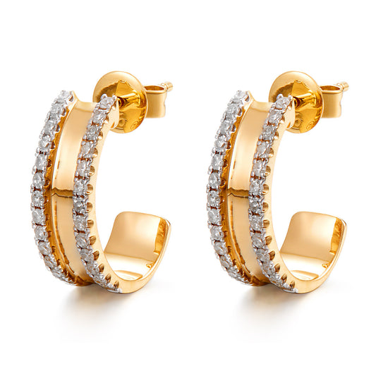 14K Yellow Gold Pave Diamond Huggie Earrings