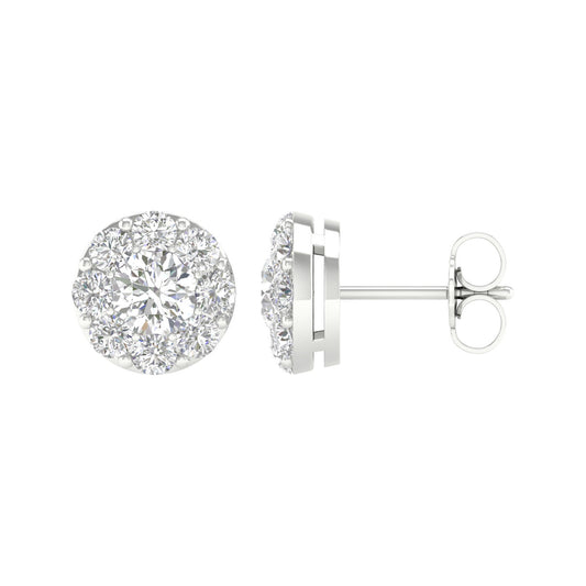 14K White Gold Lab Grown Round Diamond Halo Stud Earrings