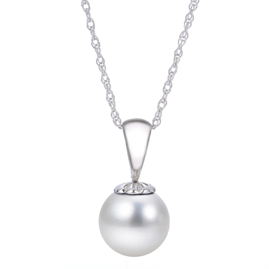 14K White Gold 7MM Cultured Pearl Pendant Necklace (18")