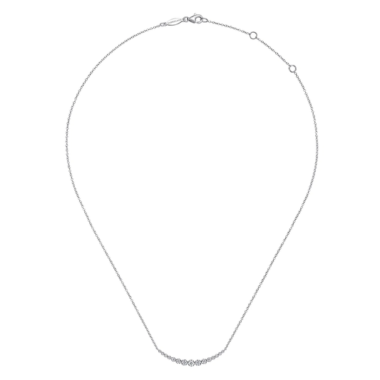 14K White Gold Graduated Diamond Curved Bar Necklace