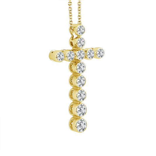 14K Yellow Gold 1ctw Lab Grown Diamond Cross Necklace