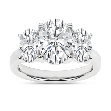 14K White Gold Lab Grown 5.0 ctw Three Stone Oval Engagement Ring