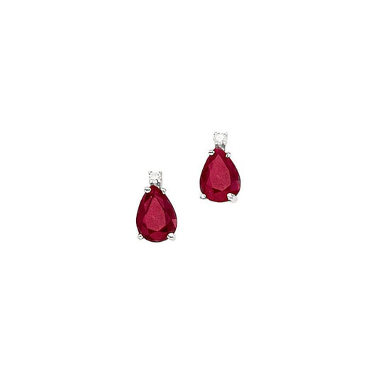 14K White Gold Pear Ruby & Diamond Earrings