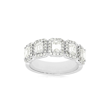 14K White Gold Emerald Cluster Anniversary Band
