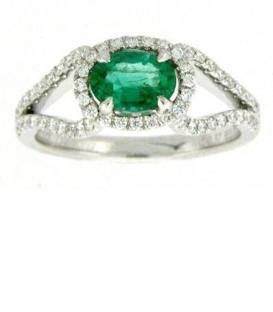 18K White Gold Halo Emerald and Diamond Ring