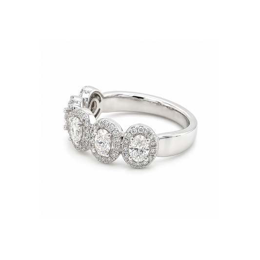 14K White Gold Oval Diamond 5 Stone Band