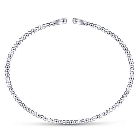 14K White Gold Bujukan Split Cuff Bracelet with Pave Diamond Hearts
