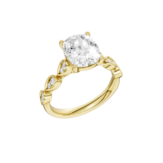 14K Yellow Gold Lab Grown 2.72ctw Elongated Cushion Diamond Engagement Ring with Trellis Shank