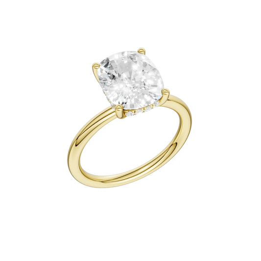 14K Yellow Gold Lab Grown 3.18ctw Elongated Cushion Diamond Hidden Halo Engagement Ring