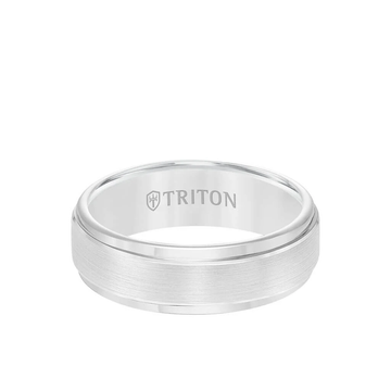 Men's 7mm White Tungsten Carbide Wedding Band with Brushed Finish and Step Edge