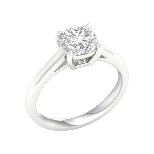 14K White Gold Lab Grown 2.09CT Cushion Solitaire Engagement Ring