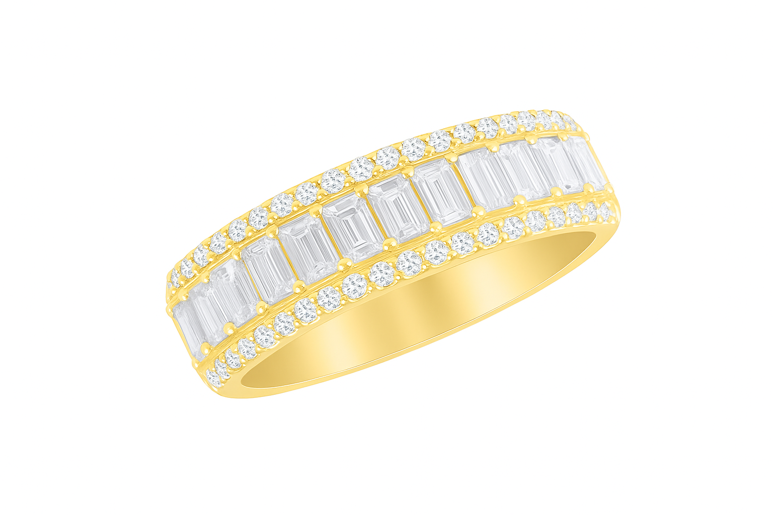14K Yellow Gold 1.46ctw Baguette & Pavé Diamond Band