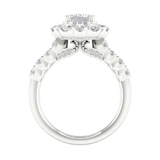 14K White Gold Lab Grown Emerald Diamond Halo Engagement Ring