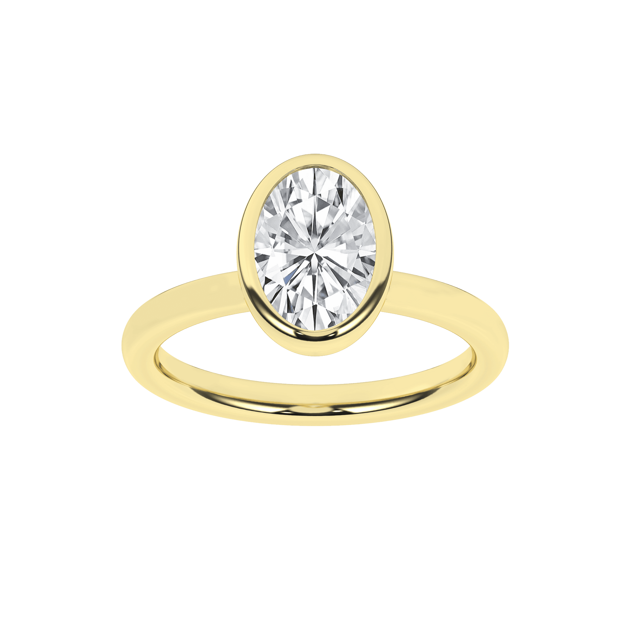 14K Yellow Gold Lab Grown Oval Bezel Set Engagement Ring
