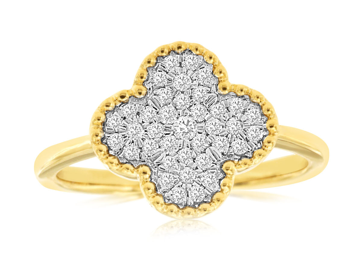14K Yellow Gold Diamond Quatrefoil Ring