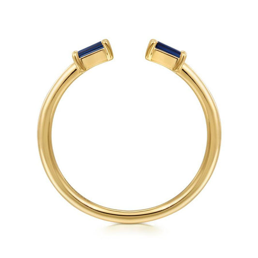 14K Yellow Gold Blue Sapphire Baguette Stackable Ladies Ring