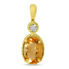 14K Yellow Gold Oval Citrine Millgrain Birthstone Pendant